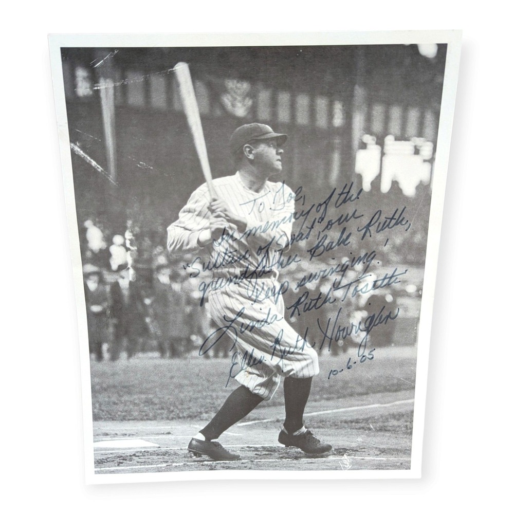 Babe Ruth 8x10 Photo Inscribed by Granddaughters Linda & Ellen Ruth 2005 Yankee